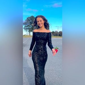 Black Sequined Prom Dress